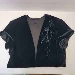 Liz Claiborne City Nights Womens Black Beaded Velvet Short Sleeve Crop Jacket 14